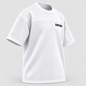 Camiseta de malla personalizada para hombre, de algodón grueso transpirable, con hombros caídos, color liso, estilo urbano. - Product Image 3