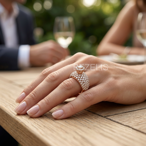 Anillo de cóctel de malla ancha con diamantes cultivados en laboratorio, banda llamativa de platino con diamantes cultivados en laboratorio, impresionante - Product Image 2