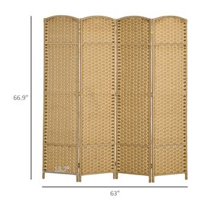Portable 4-Panel 5.6FT Tall <b>Folding</b> Room Divider <b>Screen</b> Nature Wood Privacy Freestanding Partition for Home Office - Product Image 3