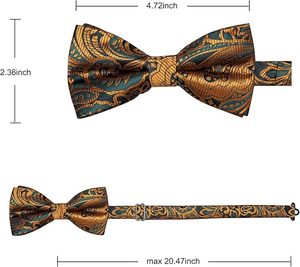 Nœud Papillon Pré-Noué en Soie Jacquard Imprimée, Accessoire Formel pour Homme, Motif Doré et Bleu, Durable, Respirant, à Nouer Soi-même - Product Image 2