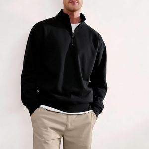 Best Selling Plain White Color <b>Men's</b> Quarter Zip Sweatshirts Comfortable Fabric Loose Fit High Street Style Zipper Sweatshirts - Product Image 4