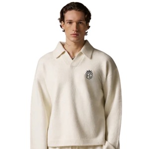 Men Knitted Polo Top <b>Neutral</b> Long Sleeve Soft Textured Button Collar Pullover Casual Winter Top Cotton Blend - Product Image 3