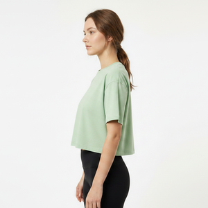 Custom Logo Women Crew Neck <b>Crop</b> <b>Top</b> T-Shirt Short Sleeve Boxy Fit Jersey Cotton Streetwear Wholesale T-Shirt OEM Service - Product Image 2