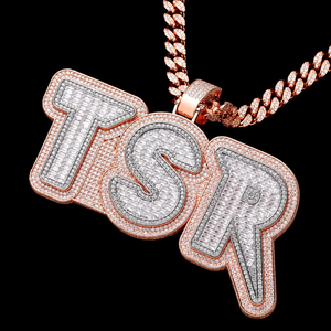 Pendentif Lettre Personnalisé en Argent Moissanite Double Couche, Design T, Tons Blanc, Jaune et Rose, Bijoux Hip Hop, Lettre Double Couche - Product Image 2
