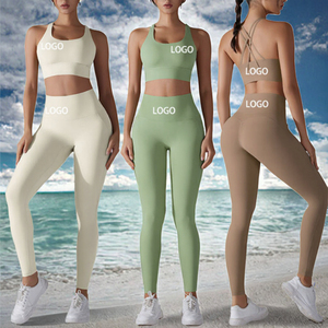 Conjunto de yoga de 2 piezas para mujer: Top corto con espalda cruzada y cuello redondo, leggings de cintura alta con estampado digital, elástico en cuatro direcciones y de longitud completa. - Product Image 5