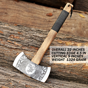 Hacha vikinga de doble filo forjada a mano, con acabado ácido, de acero al carbono, mango de madera maciza de fresno, funda de cuero, grado industrial. - Product Image 3