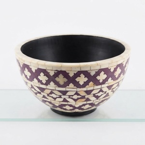Cuenco Decorativo Moderno Hecho a Mano con Incrustaciones de Hueso a Rayas Blancas y Negras y Centro de Latón, Centro de Mesa de Mármol con Incrustaciones para Sala de Estar - Product Image 6