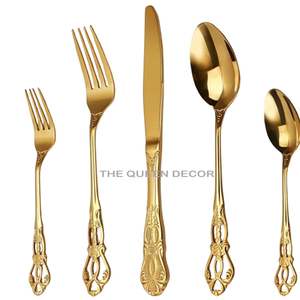 Ensemble de couverts classiques en métal martelé, poli miroir, couteau, fourchette, cuillère, vaisselle de mariage, résistant à la rouille - Product Image 4