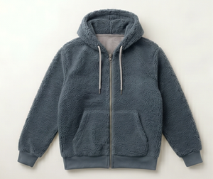 <b>Men's</b> Dark Grey <b>Fleece</b> Hooded <b>Jacket</b> Zipper Closure Casual Winter Wear Thick <b>Sherpa</b> Lining Regular Fit - Product Image 1