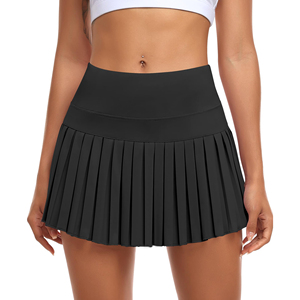 Jupe de golf plissée noire pour femme, taille élastique, couleur unie, style sportif, séchage rapide, short en polyester tissé - Product Image 1