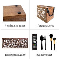 Organisateur de couverts en bois à 3 compartiments avec poignées métalliques, style rustique pour cuisine, vente en gros