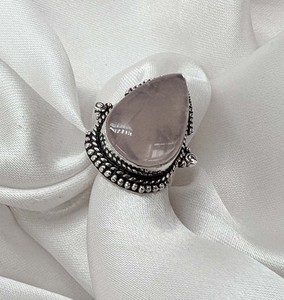 Natural Rose Quartz Pear Cabochon 925 Silver Plated Unisex Trendy <b>Statement</b> <b>Ring</b> Vintage Handmade Jewelry - Product Image 3