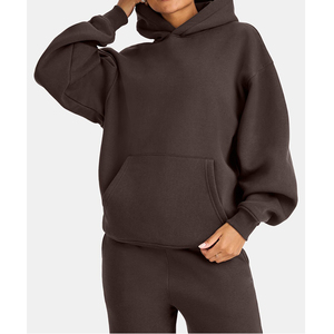 Oversized Solid Color Two Pieces Custom Fashion <b>Hoodies</b> and Sport Pant Activewear <b>Workout</b> Gym Fitness Clothing Women Tracksuit - Product Image 2