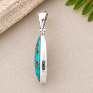 Pendentif en argent turquoise Mohave, pendentif en pierre précieuse turquoise naturelle, pendentif en argent sterling marquise - Product Image 2