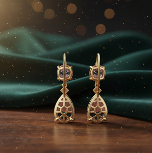 Boucles d'oreilles pendantes en argent sterling 925 plaqué or 18 carats avec améthyste bleue et pierre de poire rose, 4,5 pouces - Product Image 5