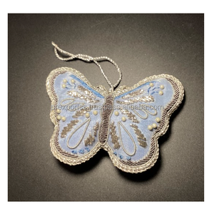 Adorno de mariposa con cuentas bordado hecho a mano, decoración colgante para árbol de Navidad, hilo Zari, trabajo festivo de acero inoxidable - Product Image 1