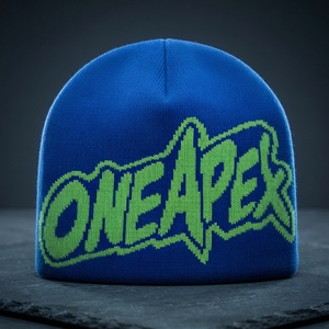 Bonnet en tricot bleu vert lime avec motif, casquette d'hiver unisexe, streetwear, accessoire de mode, vente en gros personnalisée, usine OEM - Product Image 1