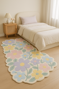 Modern Multicolor Wool Rug Custom Contemporary Floral Shaped Wool Rug Handmade <b>Carpet</b> for Stylish Interiors - Product Image 4