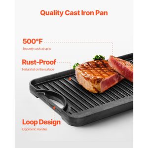 Piastra/Griglia in Ghisa Reversibile 20x10 Pollici, Pretrattata, Portatile, Rettangolare, per Uso Familiare e BBQ, Diametro 28cm - Product Image 4