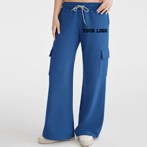 Pantalon de survêtement cargo bleu roi pour femme, coupe droite à jambe large, avec poches utilitaires, taille à cordon de serrage, logo brodé personnalisé - Product Image 4