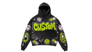 Sweat à capuche personnalisé imprimé motif dessin animé, coupe courte oversize, en molleton de coton, épaules tombantes, coupe carrée, options de strass disponibles - Product Image 2