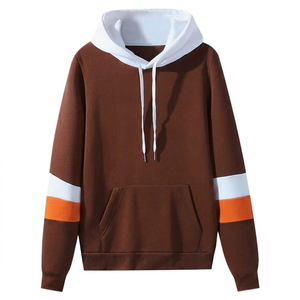 Sweat-shirt à capuche unisexe bleu, coupe oversize, décontracté, en tricot, avec blocs de couleur et bandes blanches et oranges sur les manches - Product Image 1