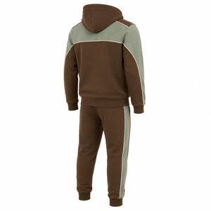 Men Brown Green Color Blocking Hooded <b>Tracksuit</b> Set Full Sleeve Drawstring Side Pockets Casual Eco-Friendly Heavyweight 2 1 - Product Image 2