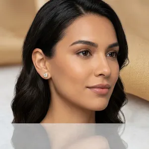 Boucles d'oreilles modernes serties de diamants, certifiées IGI, en or jaune massif, solitaires étincelants créés en laboratoire, à fermoir poussoir, bijoux de mariage - Product Image 5