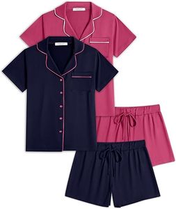 Ensemble pyjama 2 pièces pour femme, vêtements de nuit à manches courtes avec boutons sur le devant, doux, confortable et respirant - Product Image 6