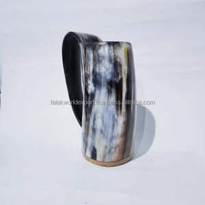 Tasse en corne de bœuf de buffle noir poli avec logo personnalisé tasses en corne naturelle de style médiéval fabriquées à la main de falak exportation mondiale - Product Image 4