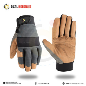 Gants de travail tactiques en cuir Distil Industries, longueur poignet, durables, pour usage extérieur, gris et marron - Product Image 2