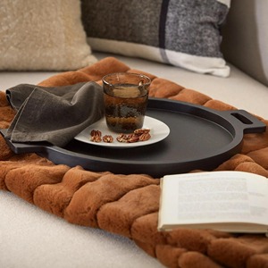 Round Wooden Serving Plate with Cutout Handles Polished Dark Wood <b>Tray</b> Decorative <b>Circle</b> Round Platter Perfect For Restaurant - Product Image 3