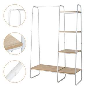 Free Standing Sturdy Metal <b>Clothing</b> Rack with 5 White Wood <b>Shelves</b> Freestanding Garment Rack - Product Image 6