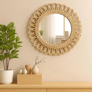 Premium Rattan <b>Mirror</b> Elegant Natural Frame Perfect For Daily Use Cafe And Boutique Decor Natural And Aesthetic Vibe From India - Product Image 5