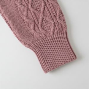 Cárdigan Personalizado de Punto Trenzado Rosa con Cuello Chal, Cuello en V, Botones Cubiertos con Bordado, Patrón a Cuadros, Unisex - Product Image 3