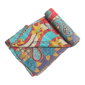 Cubrecama Kantha de Algodón 100% con Estampado Indio, Hecho a Mano, Reversible, Diseño Vintage, Lavable, para Todas las Estaciones - Product Image 2