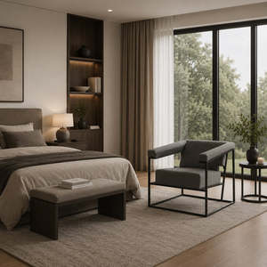 Fauteuil moderne en tissu avec pieds en métal, dossier solide, chaise de détente pour salon, meubles de maison - Product Image 2