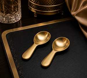 Luxury Handcrafted <b>Brushed</b> for Gold Plated Metal Serving Spoon Set for Party - Product Image 2