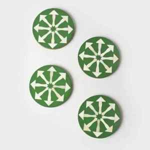 Modern Acacia Coaster Set <b>Round</b> 5mm Thick Reusable <b>Mats</b> & Pads Set of 4 with Wooden Stand - Product Image 1