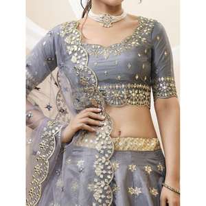 Maravilloso arte gris seda recepción desgaste Lehenga Choli espejo trabajo para damas de honor familia del novio maravilloso papel espejo trabajo arte - Product Image 3