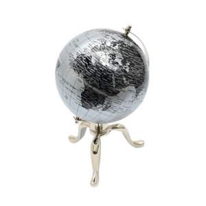 Globo Terráqueo de Escritorio Premium |   Mapa negro plateado con soporte de trípode de aluminio dorado |   Globo Terráqueo Educativo para Decoración de Oficina - Product Image 1