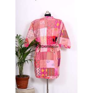 Robe kimono légère pour femme 100 % coton, col en V, manches trois-quarts, imprimé floral, douce, respirante, avec cordon de serrage, idéale pour les vacances - Product Image 6