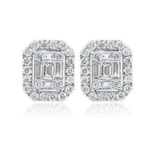 0.75 CT <b>Emerald</b> Cut Halo <b>Stud</b> Earring 14K Solid Gold IGI Certified Lab Grown Diamond Wedding Party Gift - Product Image 3