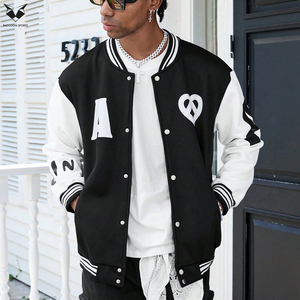 Customized Logo <b>Men</b> Varsity <b>Jacket</b> Black <b>White</b> Patchwork Streetwear Bomber <b>Jacket</b> Custom Branding Minimalist Baseball Coat - Product Image 6
