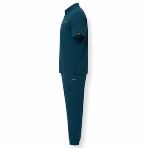 Ensemble de blouses médicales pour hommes DRAVELLE, bleu foncé, polyester tricoté, uniforme d'hôpital avec poches - Product Image 3