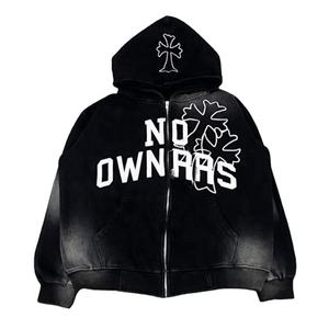 เสื้อฮู้ดผ้าฟลีซระบายอากาศมีซิปเต็มตัวแบบโอเวอร์ไซส์น้ำหนักเบาปักลายสีจางใส่ได้ตามต้องการโลโก้ออกแบบได้ตามต้องการ - Product Image 1