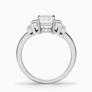 <b>Emerald</b> Cut Moissanite Wedding Engagement <b>Ring</b> Baguette Accents 925 Sterling <b>Silver</b> White Gold Plated Luxury FiveStone - Product Image 3