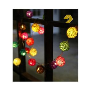 Guirnalda de Luces LED de Bolas de Ratán Multicolor, Guirnalda de Luces Decorativas para el Hogar, Decoración Navideña, Marco de Luces, Bolas de Ratán Hechas a Mano - Product Image 1