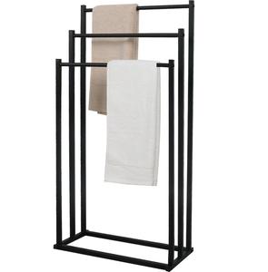 Porte-serviettes de salle de bain sur pied à trois niveaux en métal noir, design moderne, personnalisé en usine, pour séchage et rangement - Product Image 1