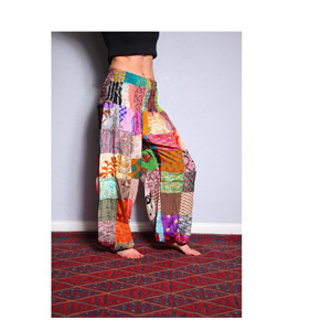 Pantalones Palazzo Bohemios de Seda con Parches para Mujer, Cintura Alta, Pierna Ancha, Cierre con Cordón, Verano, Jaiftextiles, Buena Calidad, Talla Única - Product Image 1